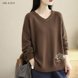 Áo len dài tay thêu hoa - A1213