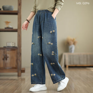 Quần baggy denim thêu hoa - Q296