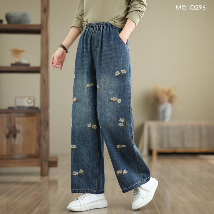 Quần baggy denim thêu hoa - Q296