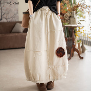 Chân váy lưng thun viền tua rua - V161