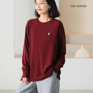 Áo T-shirt dài tay cổ tròn đơn sắc form dài - NU9554