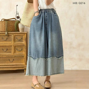 Quần baggy denim lửng ống rộng kiểu hai tầng - Q216
