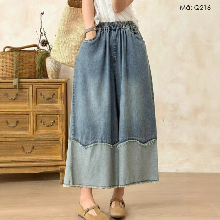 Quần baggy denim lửng ống rộng kiểu hai tầng - Q216