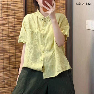 Áo sơ mi linen ngắn tay cổ đức - A1532