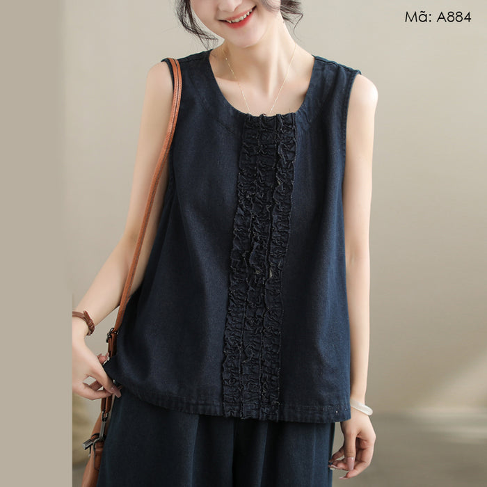 Áo t-shirt denim sát nách cổ vuông - A884