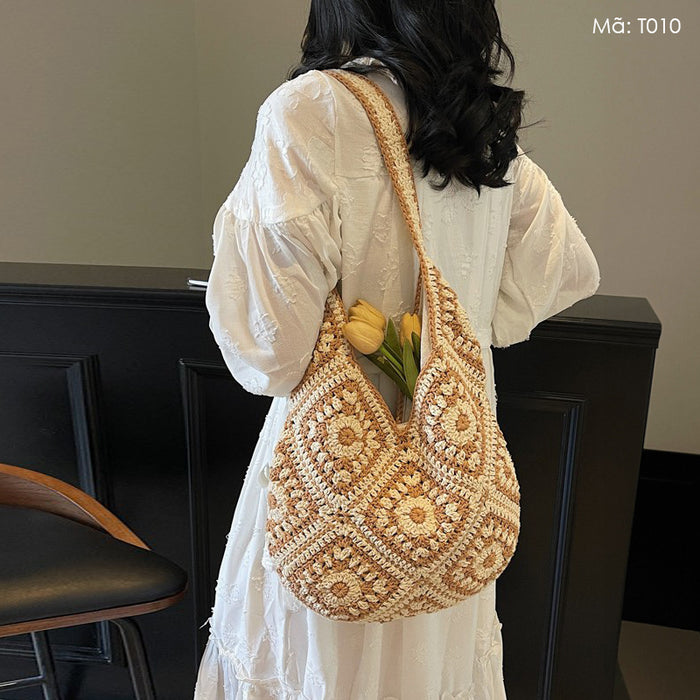 Túi vải đan hoa văn retro quai chéo - T010