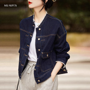 Áo khoác denim dài tay cổ wash retro hai túi vuông - NU9176