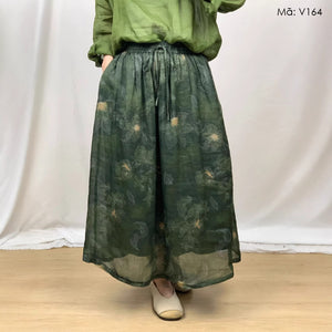 Chân váy linen in hoa lá - V164