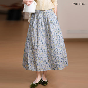 Chân váy lưng thun in hoa lá - V166