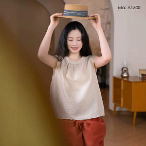 Áo t-shirt linen sát nách cổ tròn - A1500