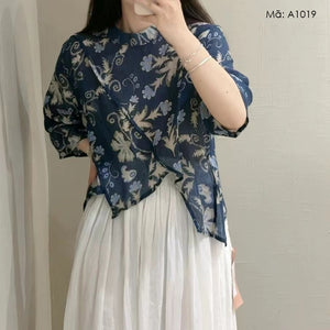 Áo sơ mi linen tay lửng hoa văn - A1019