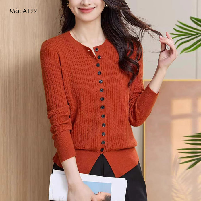 Áo khoác len cardigan dài tay cổ tròn kiểu bện thừng - A199