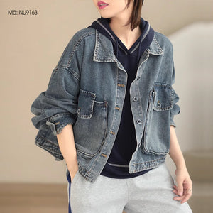 Áo khoác denim dài tay cổ đức hai túi lớn nắp nhỏ - NU9163