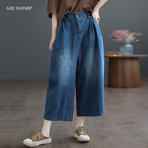 Quần baggy denim lưng thun ống rộng khuy cài - NU9686