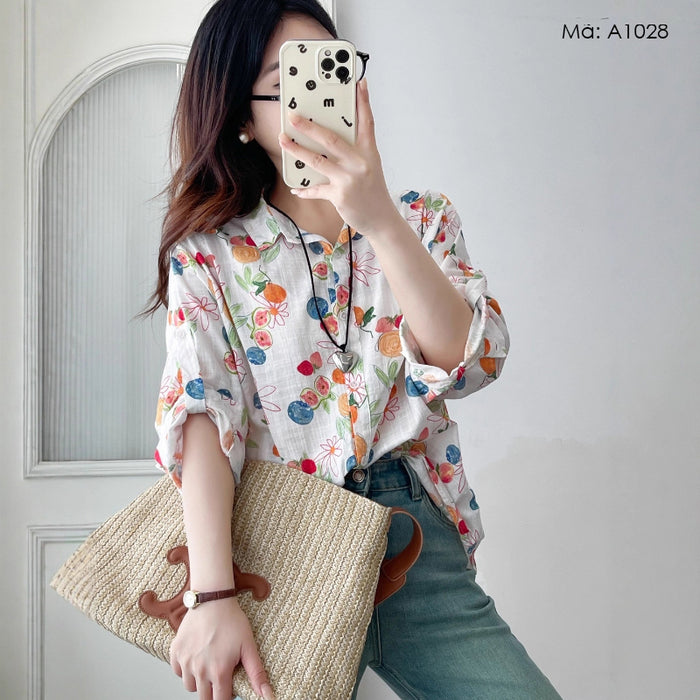 Áo sơ mi linen hoa - A1028