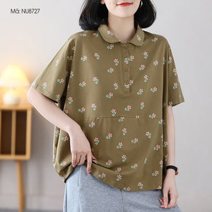 Áo T-shirt ngắn tay cổ pipi in hoa liti - NU8727