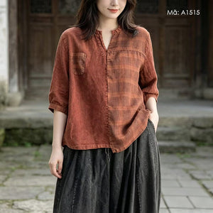 Áo sơ mi linen ngắn tay cổ V - A1515