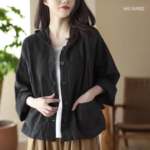 Áo khoác linen cardigan dài tay có mũ hai túi vuông - NU9302