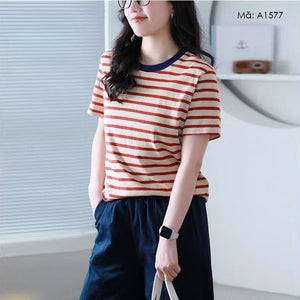 Áo T-shirt ngắn tay kẻ sọc cổ tròn - A1577