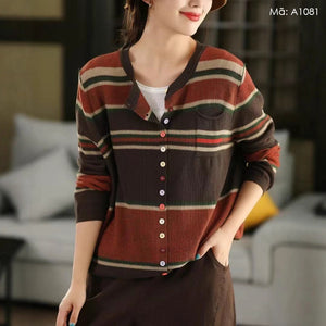 Áo khoác len kẻ màu - A1081