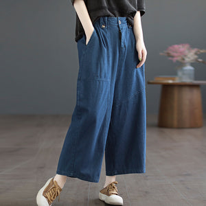 Quần baggy denim lưng thun ống rộng khuy cài - NU9686