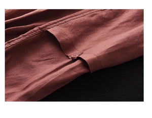 Chân váy linen retro hai túi đính khuy lưng thun - NU9000