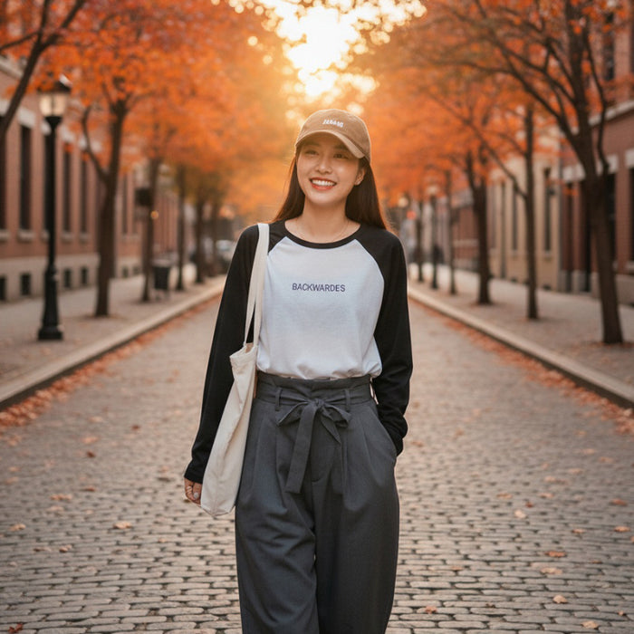 Áo T-shirt dài tay lệch màu cổ tròn backwardes  - A094