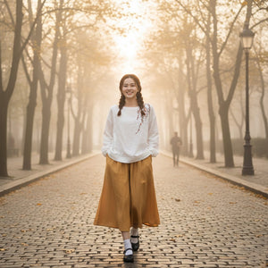 Áo T-shirt dài tay cổ tròn thêu những dây hoa - A264