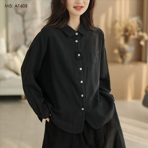Áo sơ mi dài tay cổ cánh sen túi nhỏ - A1604