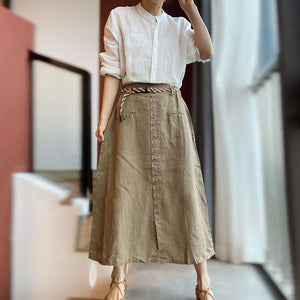 Chân váy linen lưng thun khuy nhiều túi ngang - NU10228