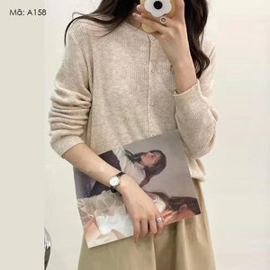 Áo khoác len tăm cardigan dài tay cổ tròn - A157