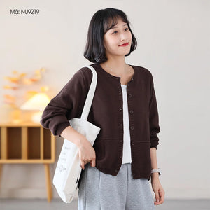 Áo khoác cardigan len đan dài tay cổ tròn hai túi vuông - NU9218