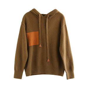 Áo hoodies len dệt kim dài tay ô vuông lệch màu - NU9586