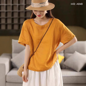 Áo T-shirt linen ngắn tay cổ tròn retro - A847 - kamaka.vn