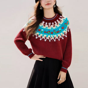 Áo len dài tay thêu hoa lá - A1226