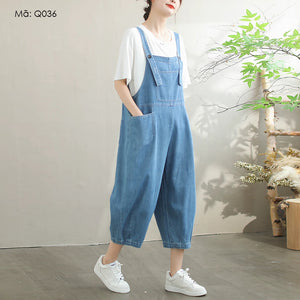 Quần baggy yếm denim túi vuông trước ngực - Q035