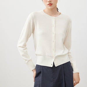 Áo khoác cardigan len dài tay cổ tròn đơn sắc - A243