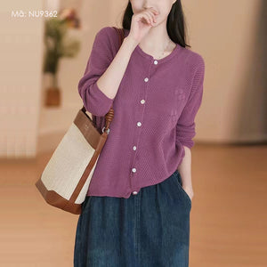 Áo khoác cardigan len đan hình thoi dài tay cổ tròn - NU9361