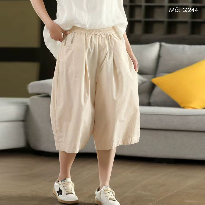 Quần sooc lưng thun retro ống rộng - Q243