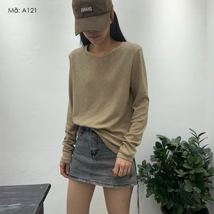 Áo T-shirt dài tay cổ tròn đơn sắc - A120