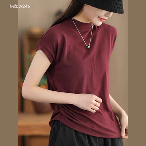 Áo T-shirt sát nách cổ đứng eo xếp ly - A245