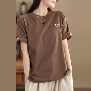 Áo T-shirt ngắn tay cổ tròn một màu mặt cười - NU9777