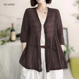 Áo khoác cardigan dệt kim ngắn tay cổ V form dài - NU9021