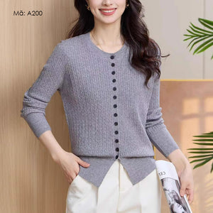 Áo khoác len cardigan dài tay cổ tròn kiểu bện thừng - A199