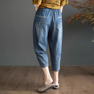 Quần baggy denim lưng thun ống đứng phối line màu - NU9095