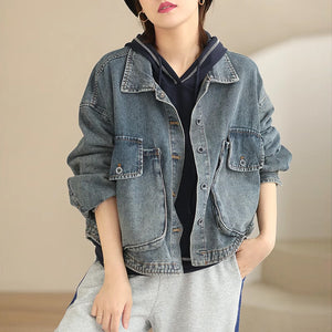 Áo khoác denim dài tay cổ đức hai túi lớn nắp nhỏ - NU9163