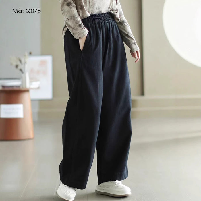 Quần baggy lưng thun ống rộng hai túi chéo - Q077