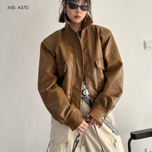 Áo khoác da jacket dài tay cổ đức hai túi - A369