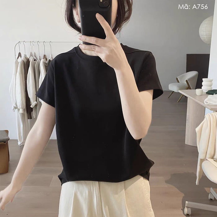 Áo T-shirt ngắn tay cổ tròn đơn sắc - A755