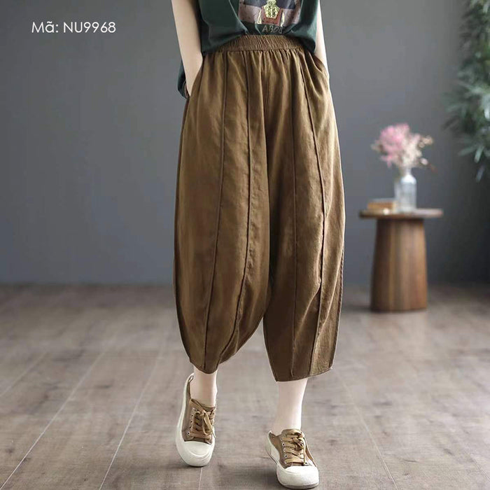 Quần baggy linen lửng lưng thun gân nổi - NU9967